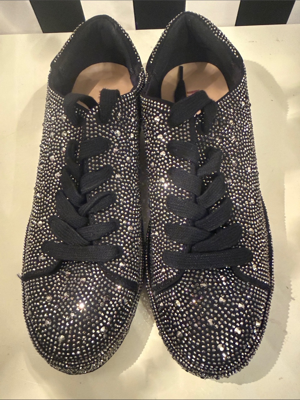 INC International Concepts Black Crystal Lace-Up Sneakers size 9 BNWOB